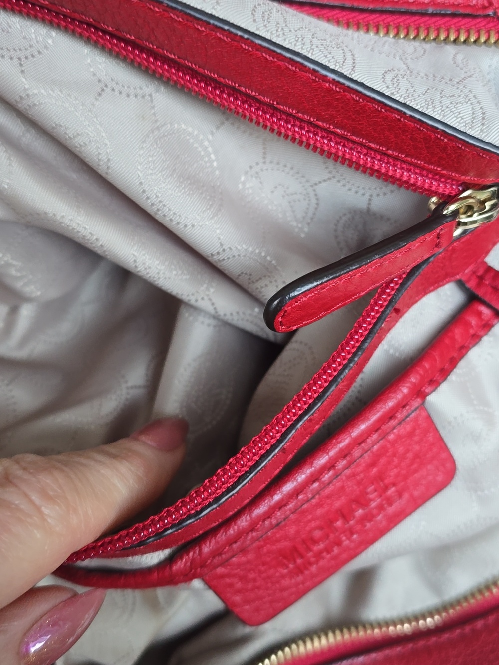 Michael Kors Red Leather Bedford Bowling Satchel Shoulder Handbag - Picture 8 of 14
